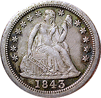1843 O Seated Liberty Dime