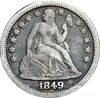 1849 Seated Liberty Dime