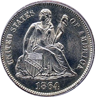 1864 Seated Liberty Dime