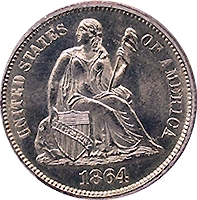 1864 S Seated Liberty Dime