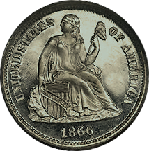 1866 S Seated Liberty Dime