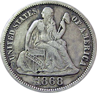 1868 Seated Liberty Dime