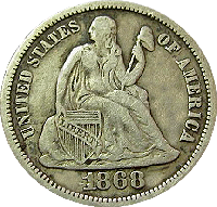 1868 S Seated Liberty Dime