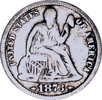 1873 S Seated Liberty Dime