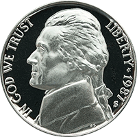1987 P Jefferson Nickel