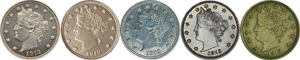 5 1913 Liberty Head Nickels