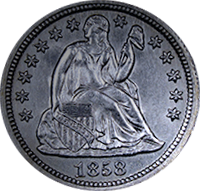 1858 S Seated Liberty Dime