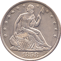 1858 S Seated Liberty Half Dollar