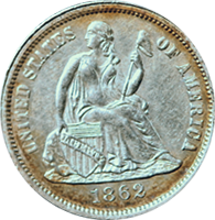 1862 S Seated Liberty Dime