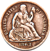 1863 S Seated Liberty Dime
