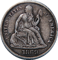 1869 Seated Liberty Dime