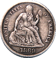 1869 S Seated Liberty Dime