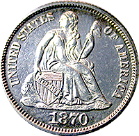 1870 S Seated Liberty Dime
