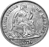 1876 S Seated Liberty Dime