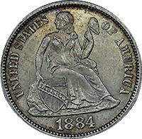 1884 S Seated Liberty Dime