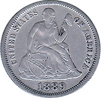 1889 S Seated Liberty Dime
