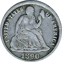 1890 S Seated Liberty Dime