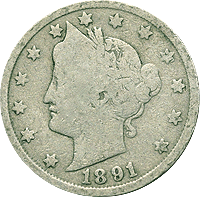 1891 Liberty Head V Nickel