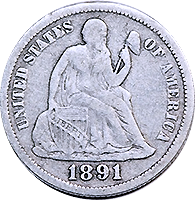 1891 S Seated Liberty Dime