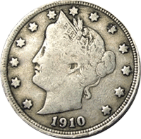 1909 Liberty V Nickel // Fine F // 1 Coin