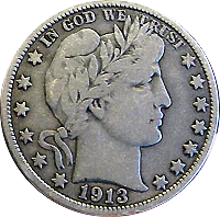 1913 D Barber Half Dollar