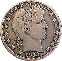 1913 S Barber Half Dollar