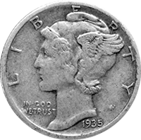 1935 D 10c Mercury Silver Dime US Coin Average Circulated 