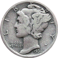 1936 S Mercury Dime