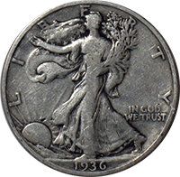 A 1936 P Walking Liberty Half Dollar 90/% SILVER US Mint /"Average Circulation/"