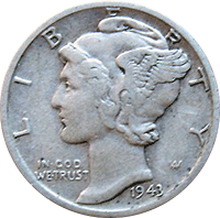 UNITED STATES--1918 "P" Winged Liberty Head  MERCURY SILVER DIME-CIRCULATED 
