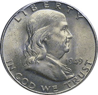 1949 D Ben Franklin Half Dollar