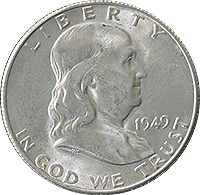 1949 S Ben Franklin Half Dollar