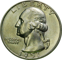 Uncertified 1951-S Washington Silver Quarter AU