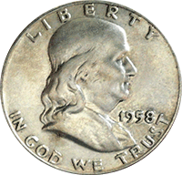 1958 D Ben Franklin Half Dollar