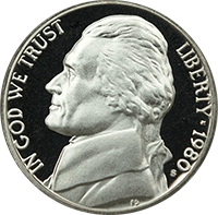 1980 P Jefferson Nickel