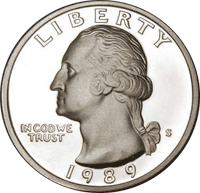 Details about   UNITED  STATES   25 Cents   1989  D   ` 