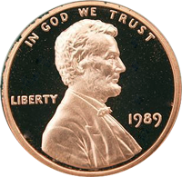 1989 S Lincoln Penny One-Cent Proof U.S Mint Coin 1c from Proof Set 
