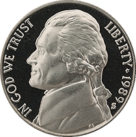 1989 S Jefferson Nickel Proof