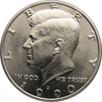 circulated 1990 D Kennedy Half Dollar Roll 20 coins 