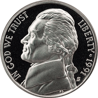 1991 S Jefferson Proof Nickel 