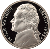 1993 P Jefferson Nickel