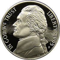 1996 P Jefferson Nickel